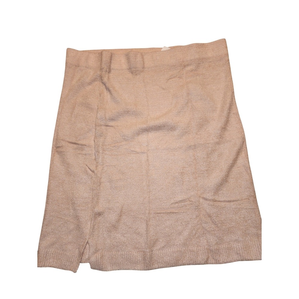 Isaac Mizrahi Live Peach Tan Knit Midi Skirt Plus 2XP Elastic Waist Side Slit